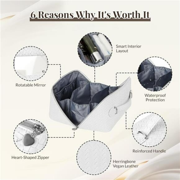 Large travel makeup bag with mirror hanging toiletry cosmetic organizer checkere - Picture 3 of 7